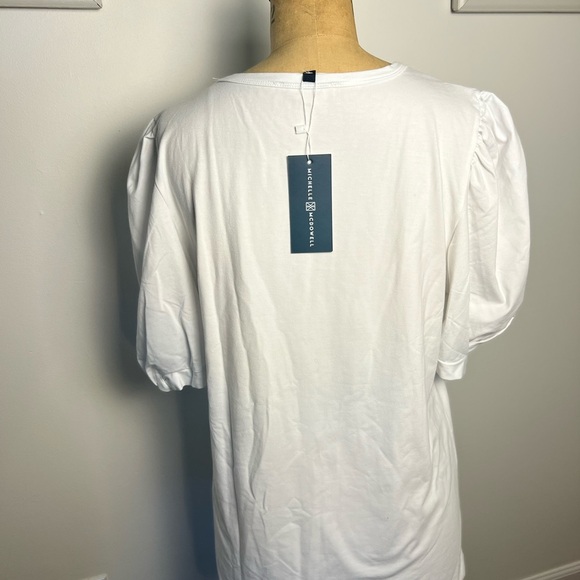 Michelle McDowell snow Blakeley top size large puff sleeve white t-shirt - Picture 4 of 8